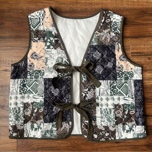Boho‎ Patchwork Quilted Earth Tones Handmade Vest Women Medium Cottagecore